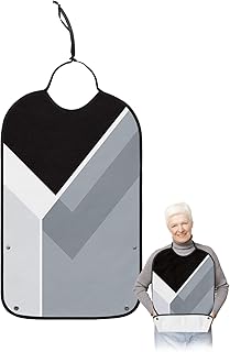 BOBOWUNY Grey Geometry Adult Bibs for Elder Women Men Eating, Black White Modern Abstract Art Aesthetics Waterproof & Washable Bibs for Eating Clothing Protector Dining Bibs for Crumb Catcher