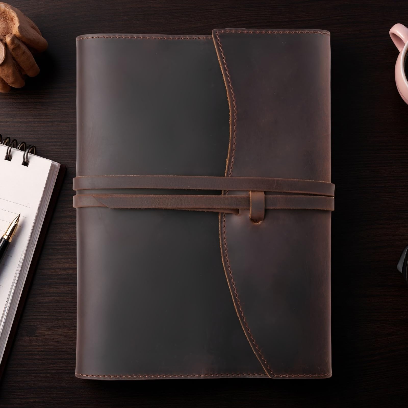 Copertina per bibbie in vera pelle, formato A5, color caffè, chiusura di facile accesso, chiusura a cintura, finitura artigianale, regalo per lettori di bibbie, adatta per libri A5
