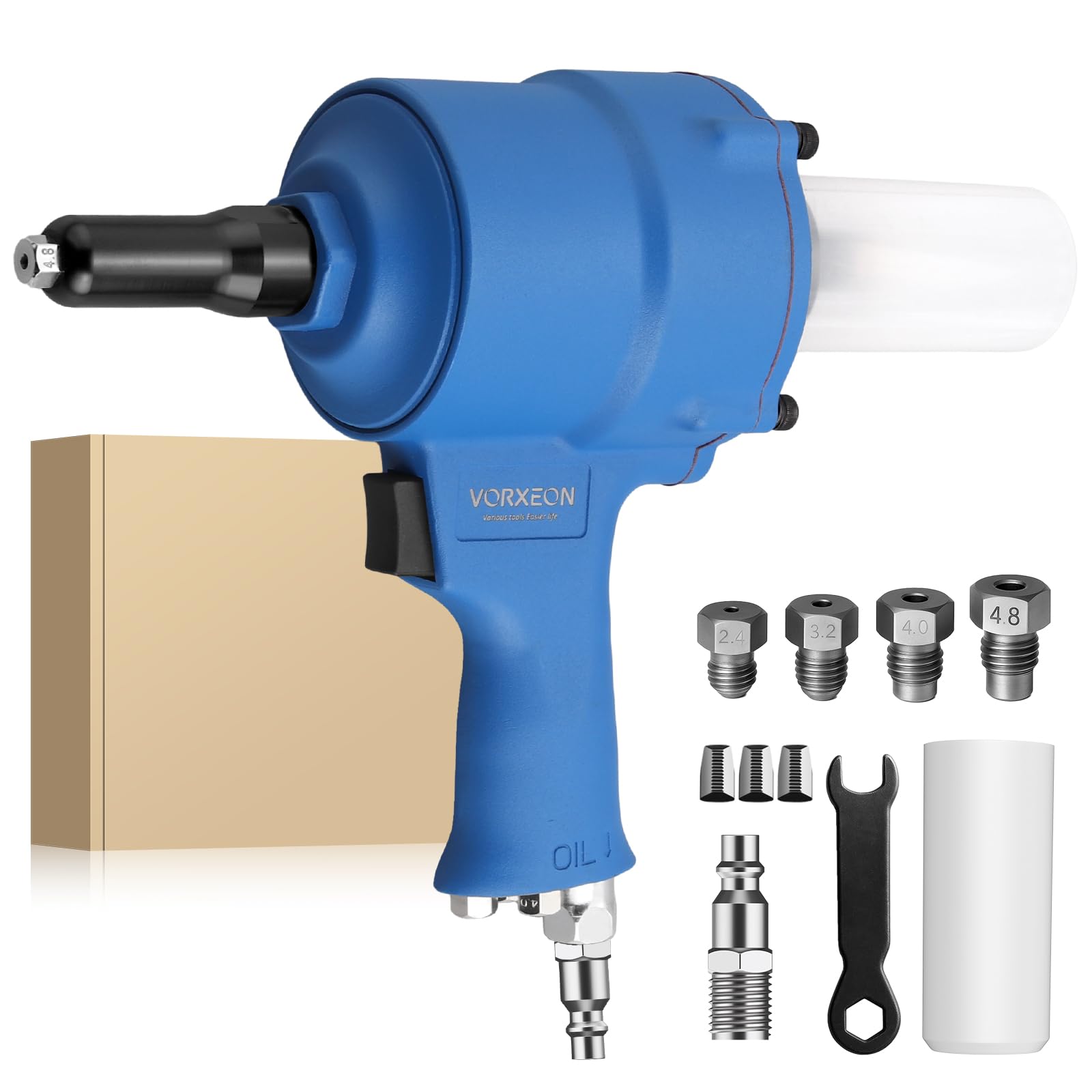 Lightweight Air Rivet Gun for Aluminum Rivets with On/Off Self-Suction 3/32"-3/16" 2204 lbf Heavy Duty Hydraulic Pneumatic tool Riveter