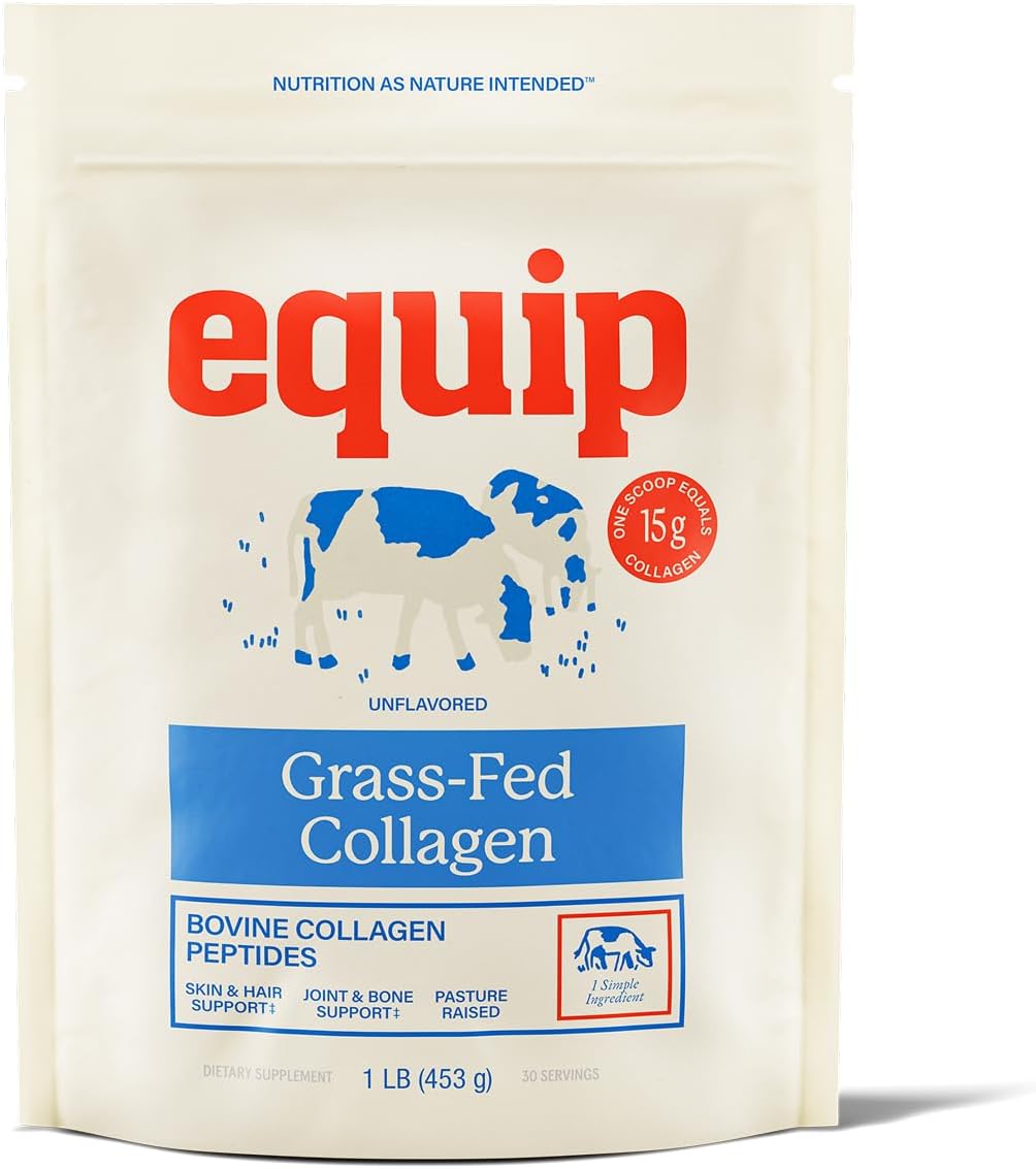 Equip Hydrolyzed Collagen Peptide Powder Supplements: Glass - Vital as Cow Collagen Drink. Keto Protein Supplement for Youthful Skin, Vibrant Hair, Nails for Women & Men