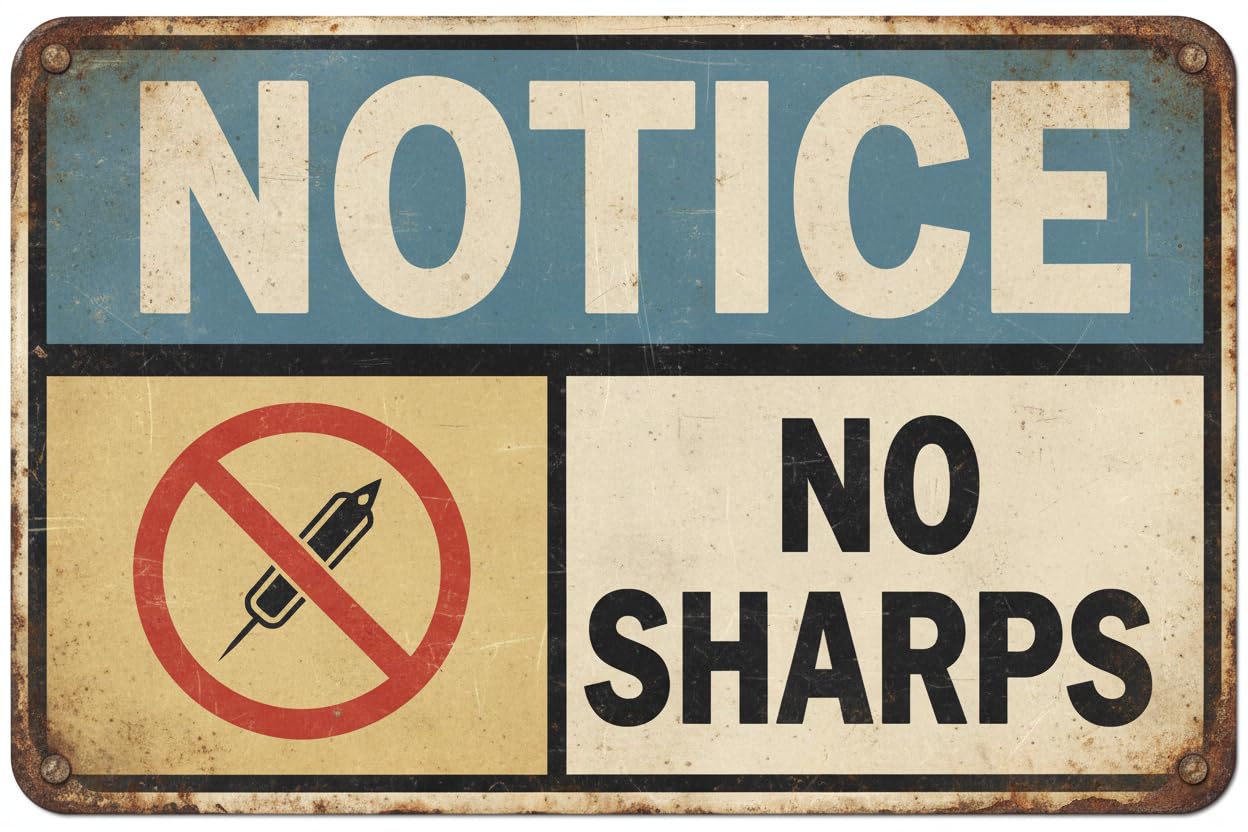 Wall Decor Osha Notice : No Sharps - First Aid Safety Sign Metal Sign 8 X 12 Inches Clear Signage For S, Fences Vintage Signs Aluminum Plates Printed