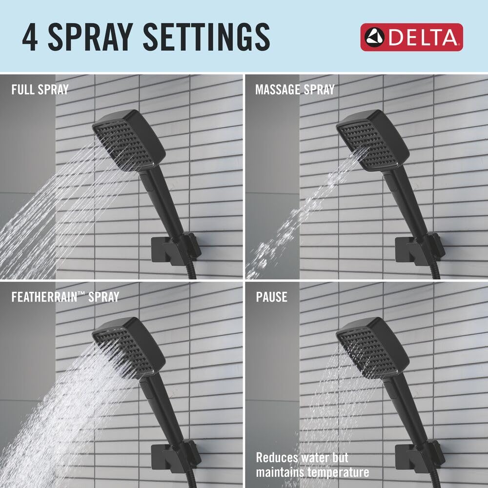 Delta Soffione doccia a 4 impostazioni, nero opaco, 1,75 GPM, 59914-BL