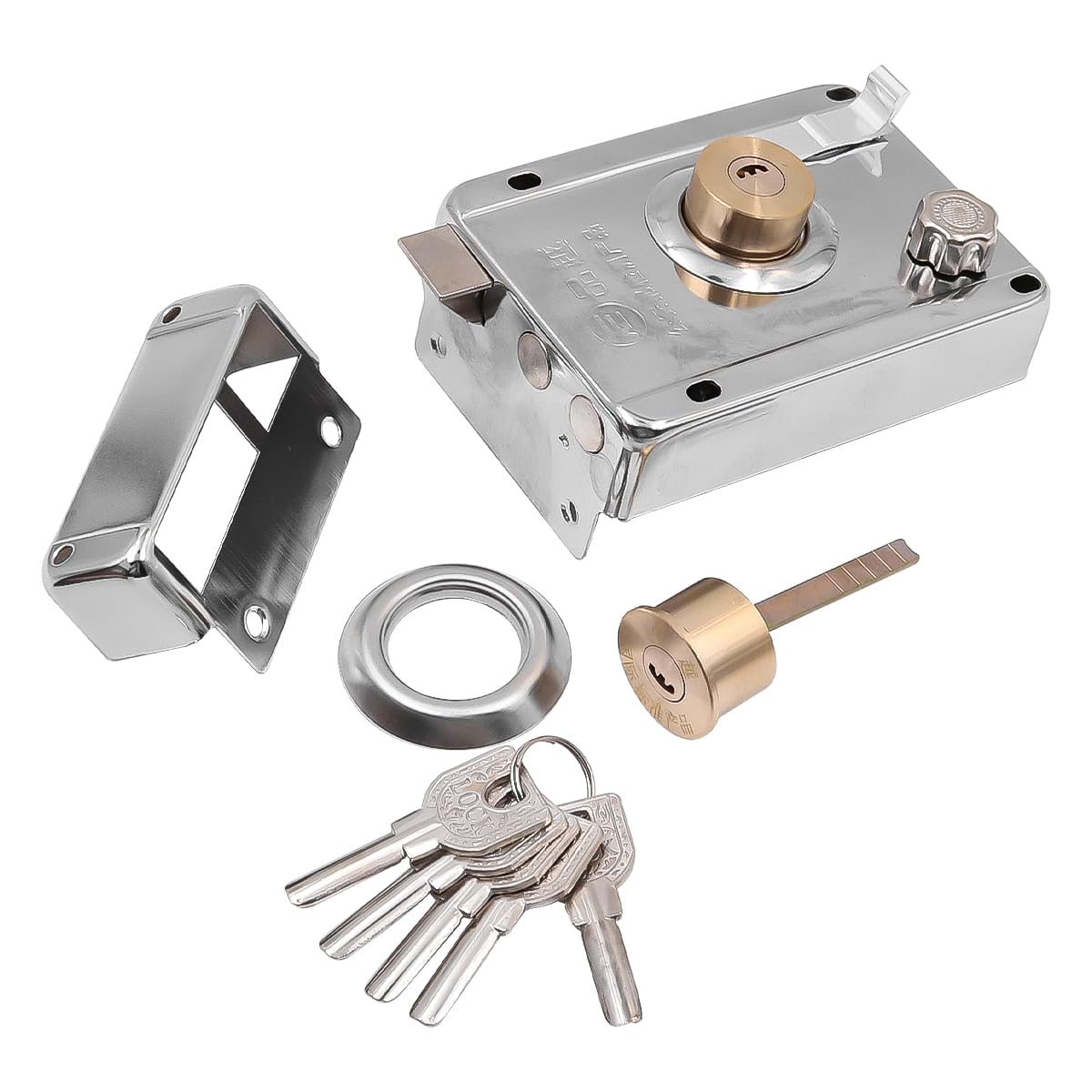 ZONADAH Door Lock Set including 5 Keys Stainless Steel Cylinder Deadbolt Rim Lock Security Latch Exterior Interior Bedroom Office Entry Room Door Right Open with Card Shell