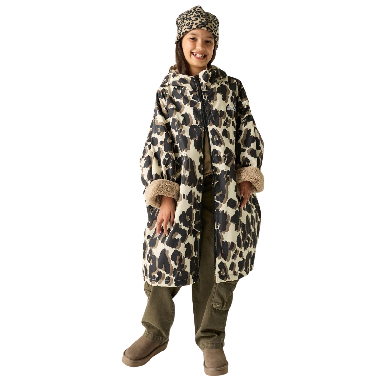 Regatta True Leopard Print Kids Spirit Of Adventure Changing Robe - 9-13 Yrs
