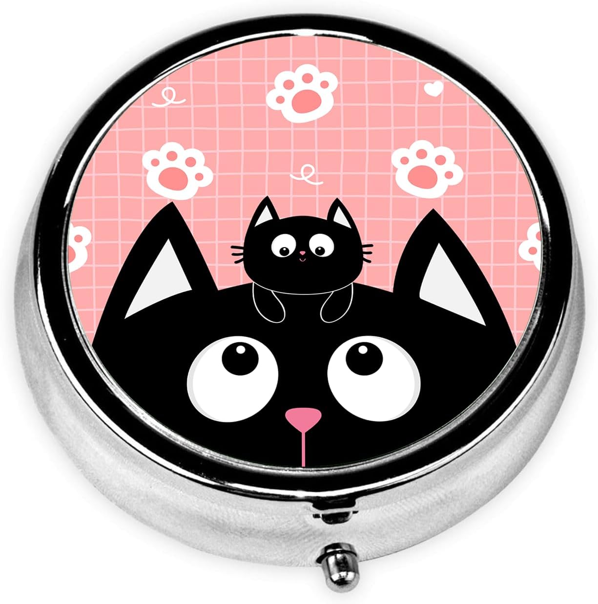 I'm Fine Cat Pill Box 3 Compartment Small Pill Case,Portable for Pocket or Purse Pill Organizer Pill Container Holder with Mirror to Hold Vitamins, Medication, Fish Oil and Supplements
