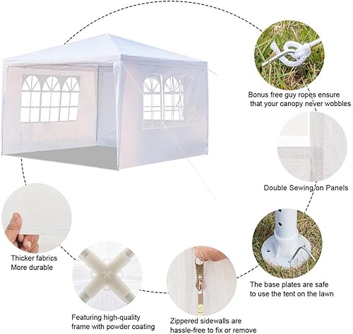 Vista 4 de Tienda de campaña de playa de 10 x 10 pies, tienda de campaña para exteriores, carpa para bodas, fiestas, tienda de campaña blanca instantánea
