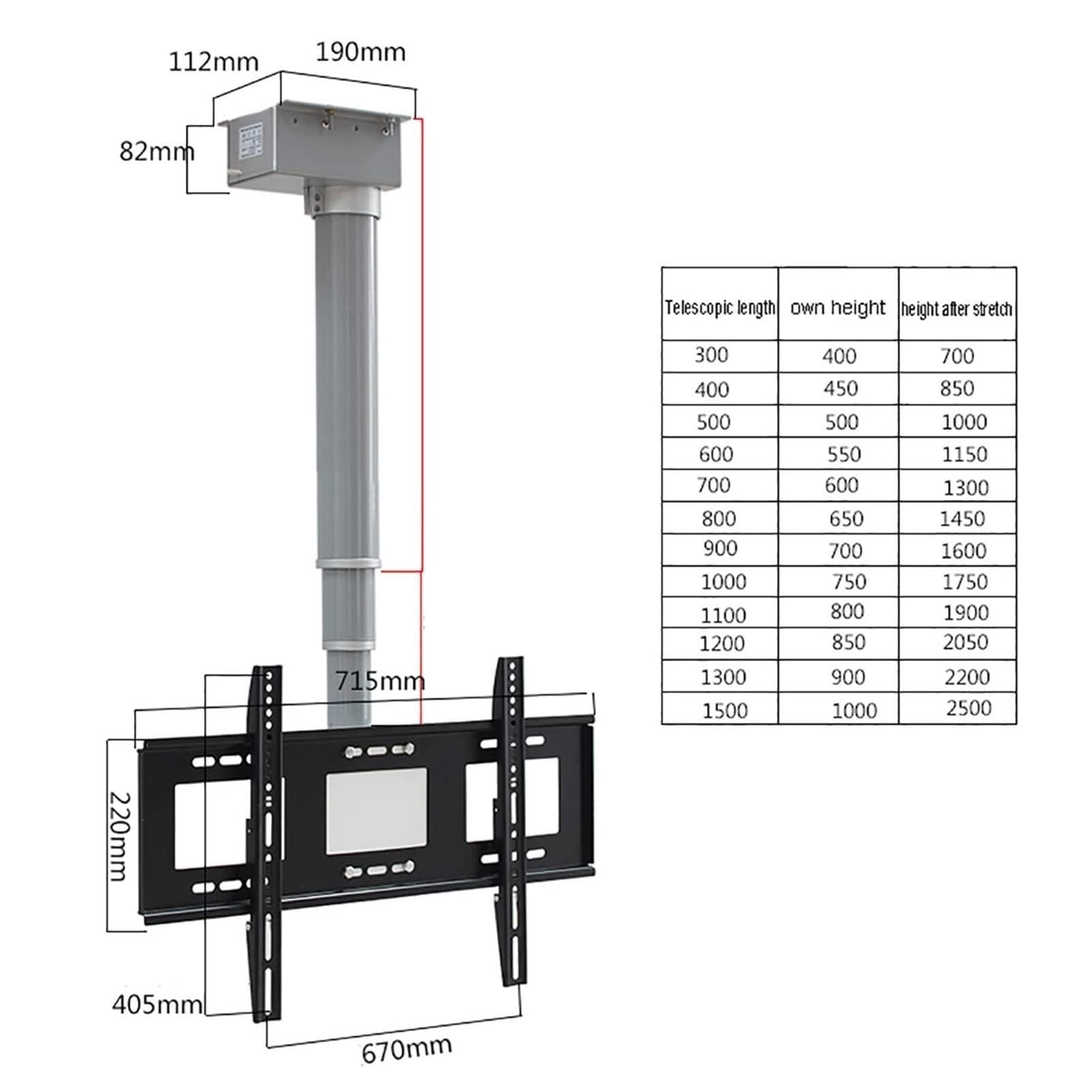 Soporte De Techo para TV Eléctrico, Soporte para Monitor De Techo, Soporte Elevador De Acero Inoxidable con Control Remoto, Altura E Inclinación Ajustables, Adecuado para Pantallas De 26-70