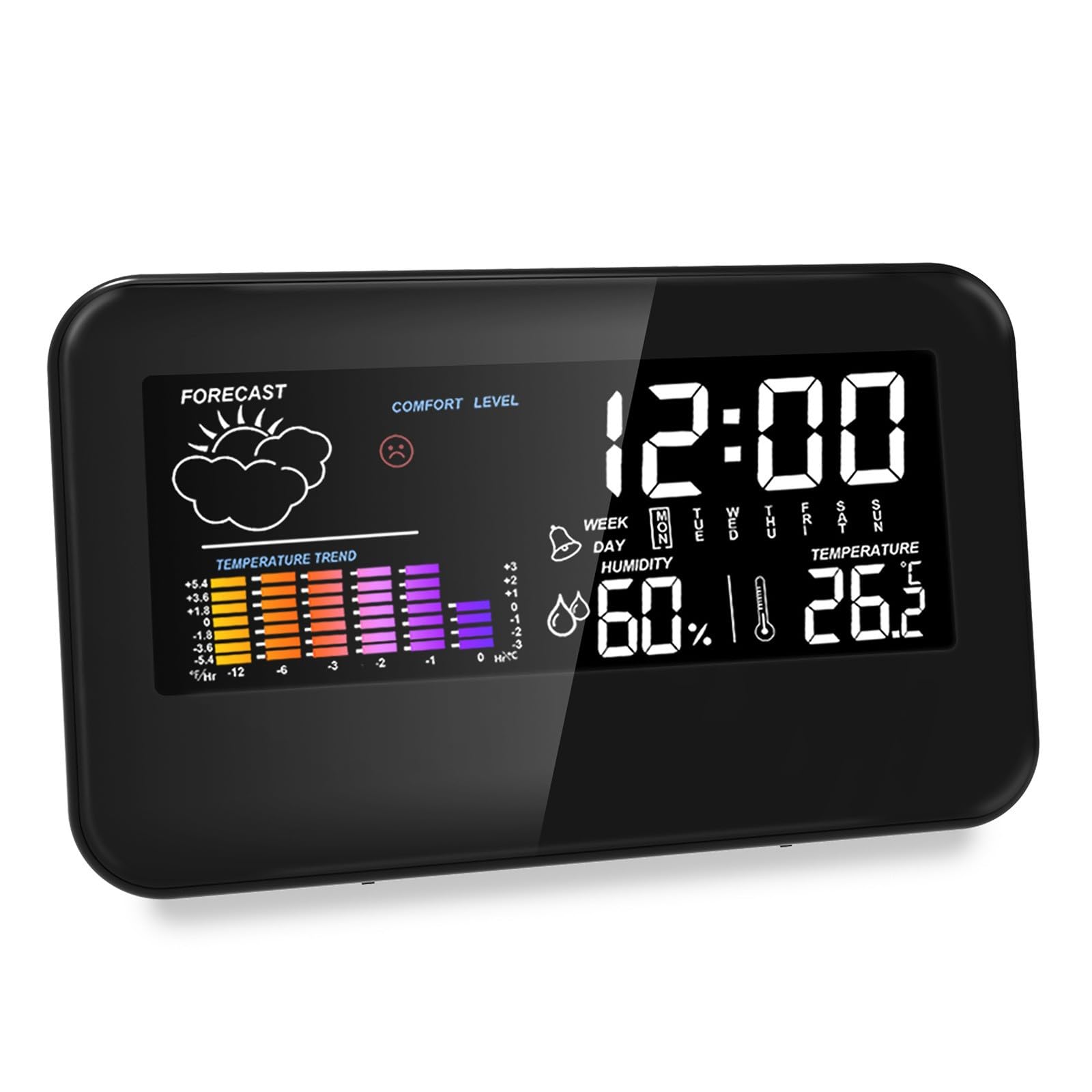 Digital Alarm Clock for Bedroom Large LCD Display with Date Weekday Temperature Humidity Electronic Time Management Reminder Snooze