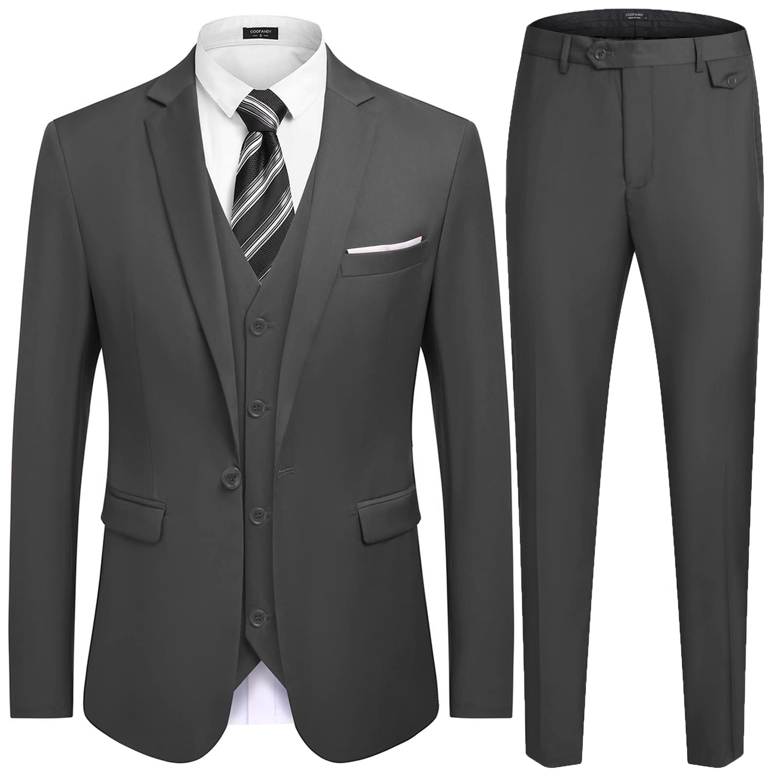 【服装】Men's 3 Piece Slim Fit Suit Set One Button Jacket Blazer Vest Pants Set 西服Wedding Formal Prom Tuxedo Suits