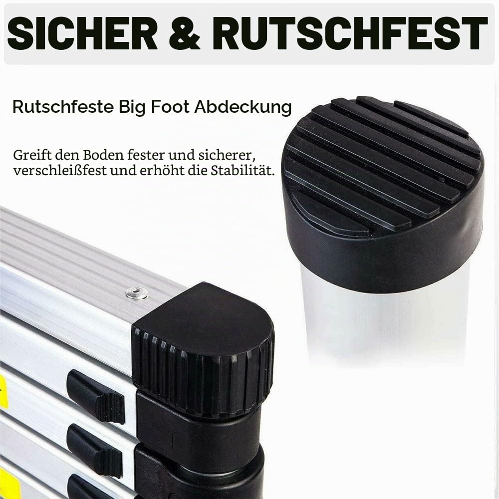 2,5+2,5m Aluminium Klappleiter Teleskopleiter, rutschfest Ausziehleiter Dachbodenleiter Ausziehbar Anlegeleiter, 8+8 Sprossen, Leicht zu Tragen, 150kg Tragkraft