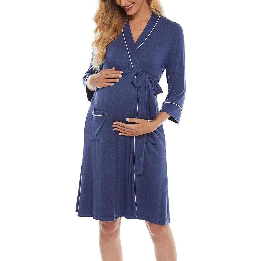 OCCIENTECWomen's Maternity Nursing Robe Maternity Hospital Gown Delivery Nightgowns Breastfeeding Gown Maternity Nightdress Long Nursing Dress