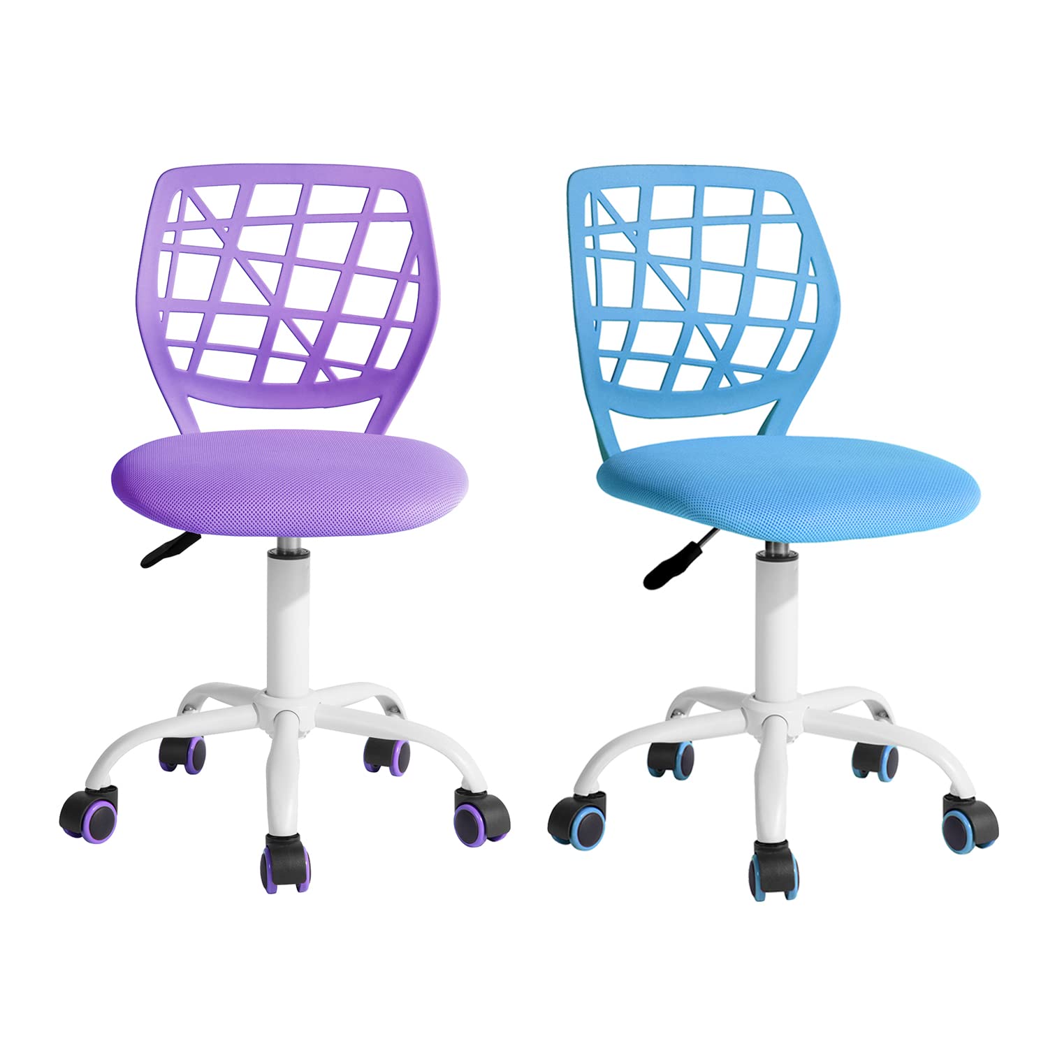 Furniturer Blue Purple 2Pcs Home Office Chair, Ergonómico Ajustable Height Swivel Rolling, Silla Ordenador Para El Hogar, La Oficina Y El Estudio, Metal, 38.5Cm X40cm X75-87Cm