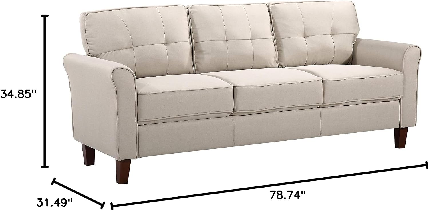 Container Furniture Direct Kouchouk Velvet Comfy Seater for Living Room Furniture Modern Mid Century Chesterfield Couch for Apartment, Bedroom, and Office, Sofa, Tan/Beige