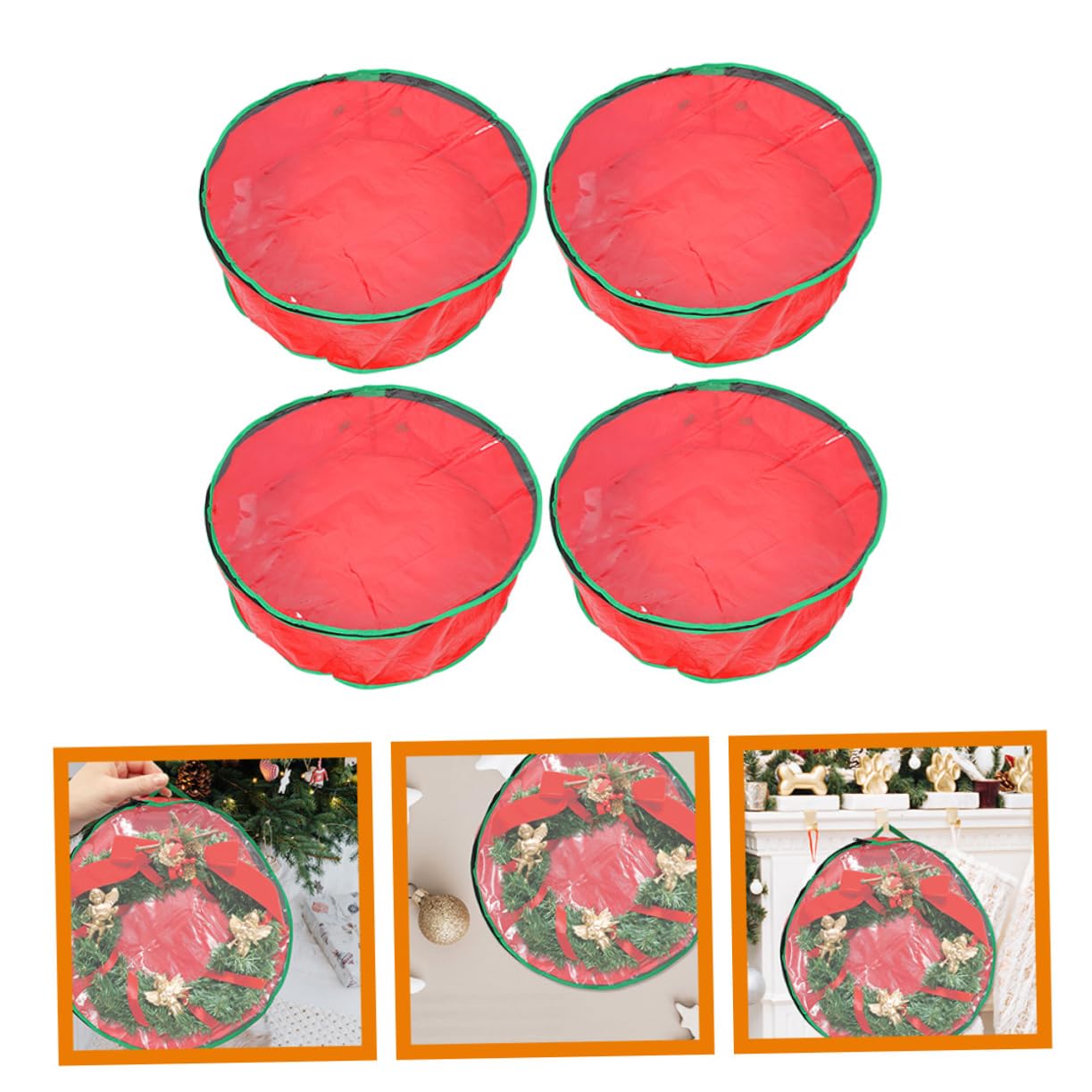 PRETYZOOM 4pcs Wreath Storage Bag Christmas Garland Organizer Clear Window Round Storage Easy to Carry Holiday Decor Bag