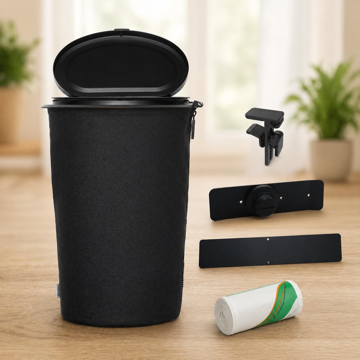 STYYL Flextrash X Bundle Schwarz (Mülleimer inkl. Tischclip, Magnethalter, Metalltafel und Müllbeutel)