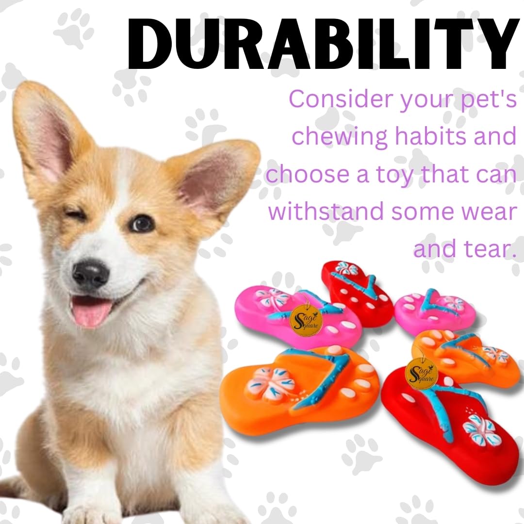 Sage Square Squeaky Rubber Slipper Toy for Dogs & Cats: Unleash The Chew Cravings with Loud Squeak, Entertained for Hours, Interactive Rubber Toy, Tugs and Squeezes, Barking Glees, Fun with Slipper 4