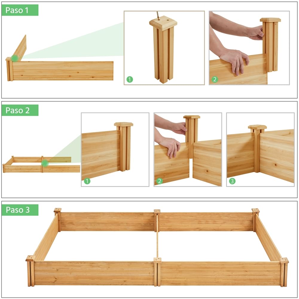 Yaheetech Huerto Urbano Terraza Cama Elevada de Jardín Kit Jardineria Exterior de Madera para Jardín Patio Invernadero Terraza 241,5 × 124,5 × 27 cm