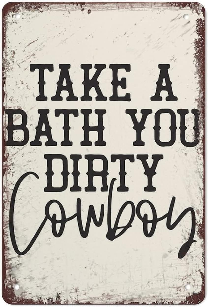 Funny Cowboy Bath Slogan Vintage Metal Tin Sign Man Cave Home Bar Hotel Bathroom Wall Decor 8x12 Inch