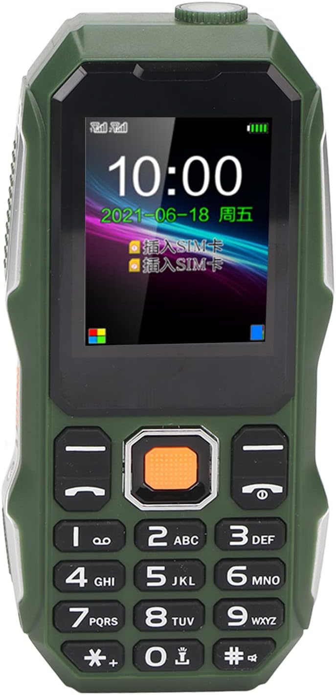 Rugged Phone, 1.8 Inch Big Buttons Unlocked Senior Cell Phone with Strong Flashlight Dual SIM Dual Standby Phone 32MB +32MB 5800mAh Battery, Big Speaker (Army Green)