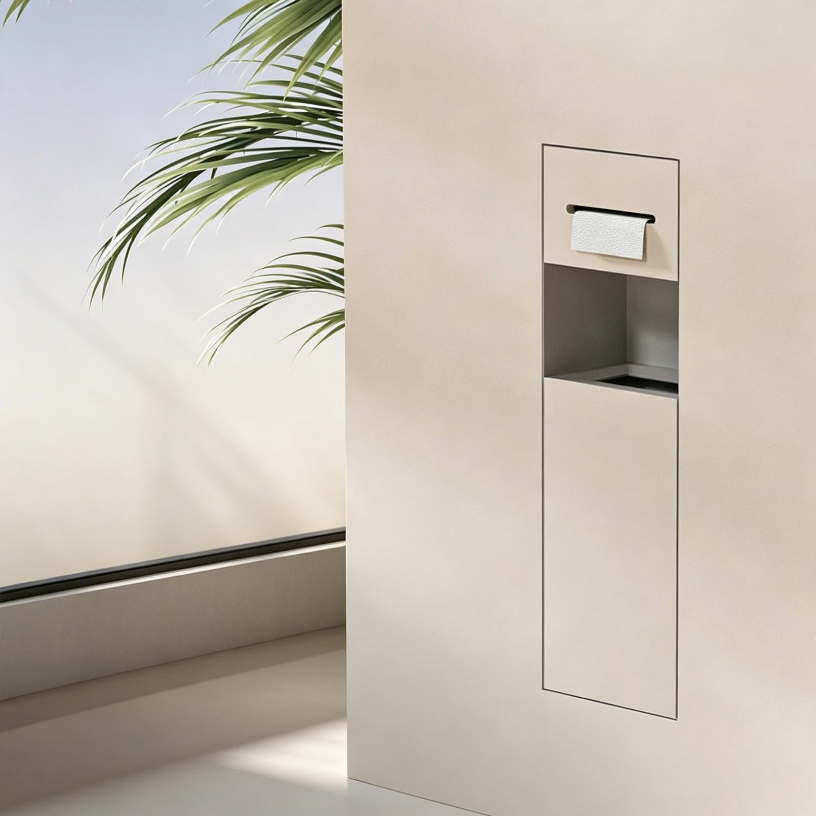 MESCXTY Recessed Wall Niche, 304 SS Toilet Paper Holder with Hidden Trash & Phone Shelf