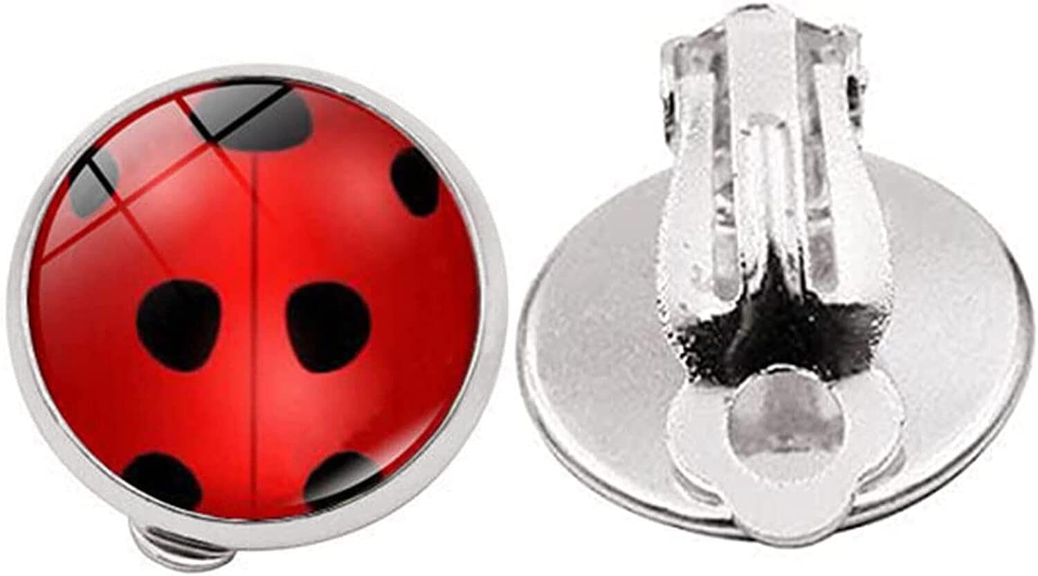 Ladybug Earrings Clip On Earrings No Pierced Ladybird Design Jewellery With Silver Ear Cuff Black Spot Red Charm For Girl Woman Cosplay Nice