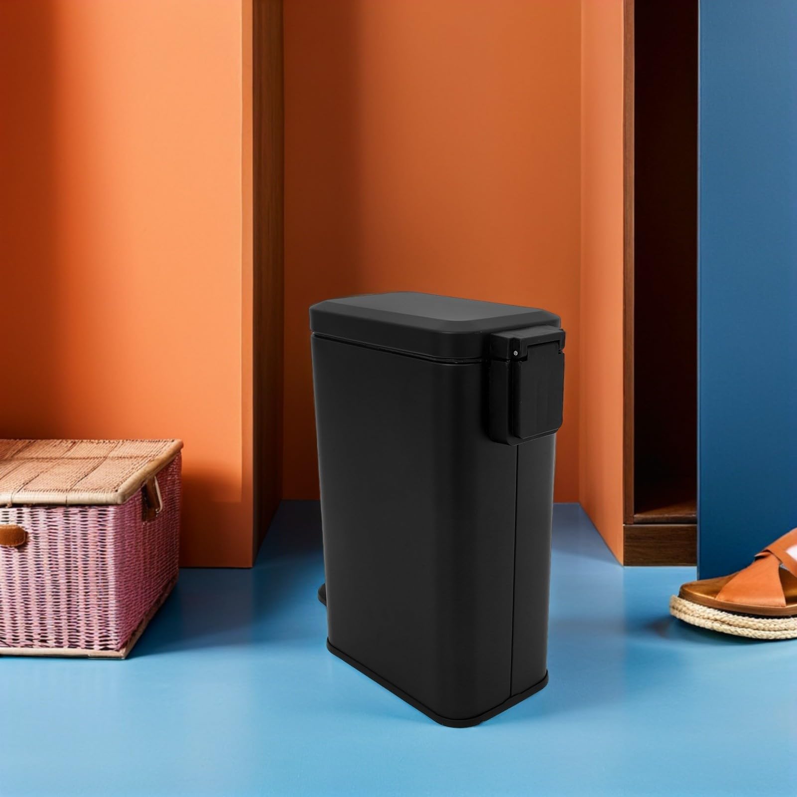 Papelera Metálica con Pedal y Tapa Cierre Eficaz Cubo de Basura de Acero Inoxidable Diseño Delgado para Oficina y Hogar Cubo Basura Multifuncional para Espacios Reducidos