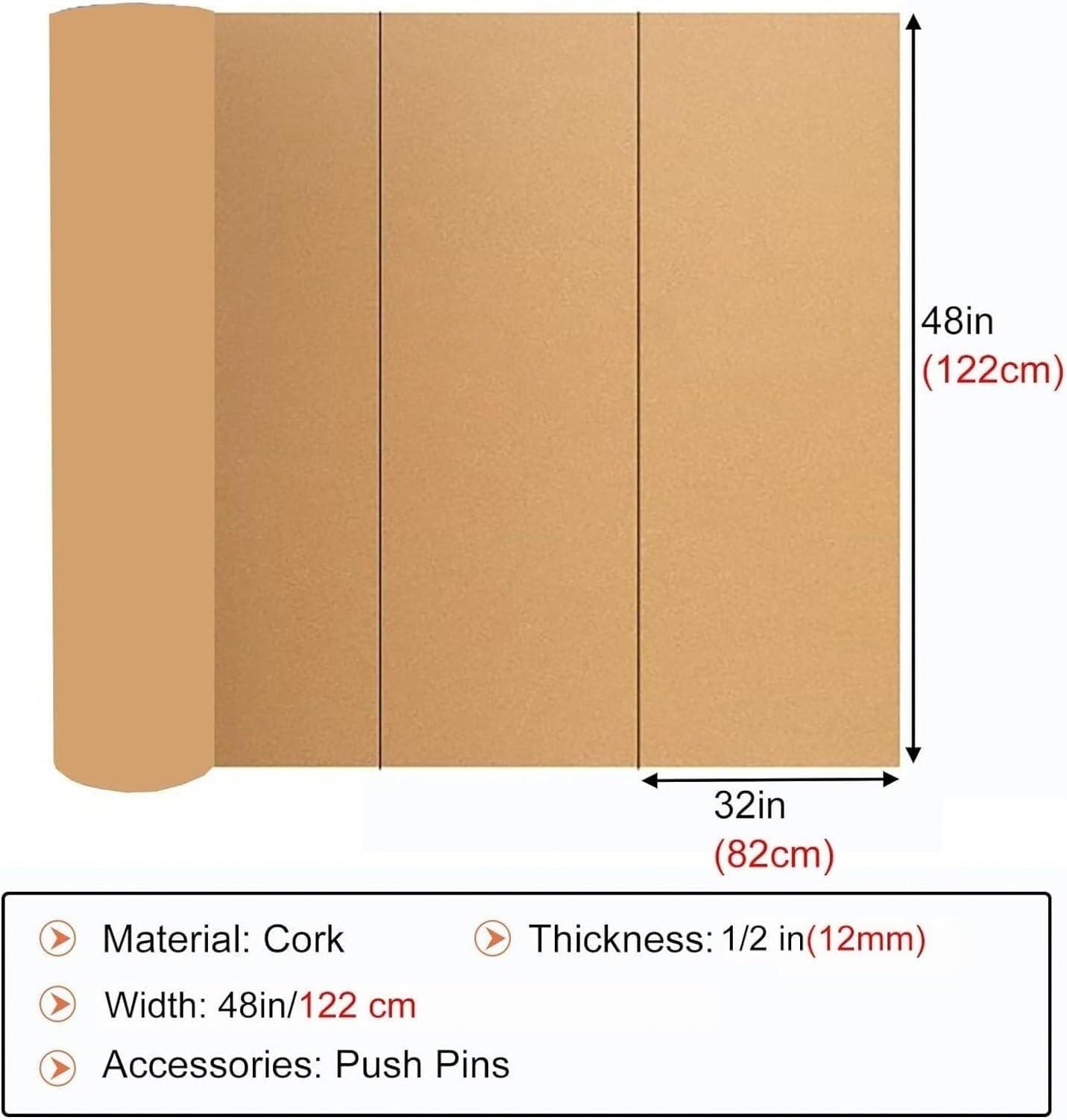 Tablero corcho rectangular 12 mm con, 1,22x3,28 m(12mm), 1,22x3,28 m(12mm)