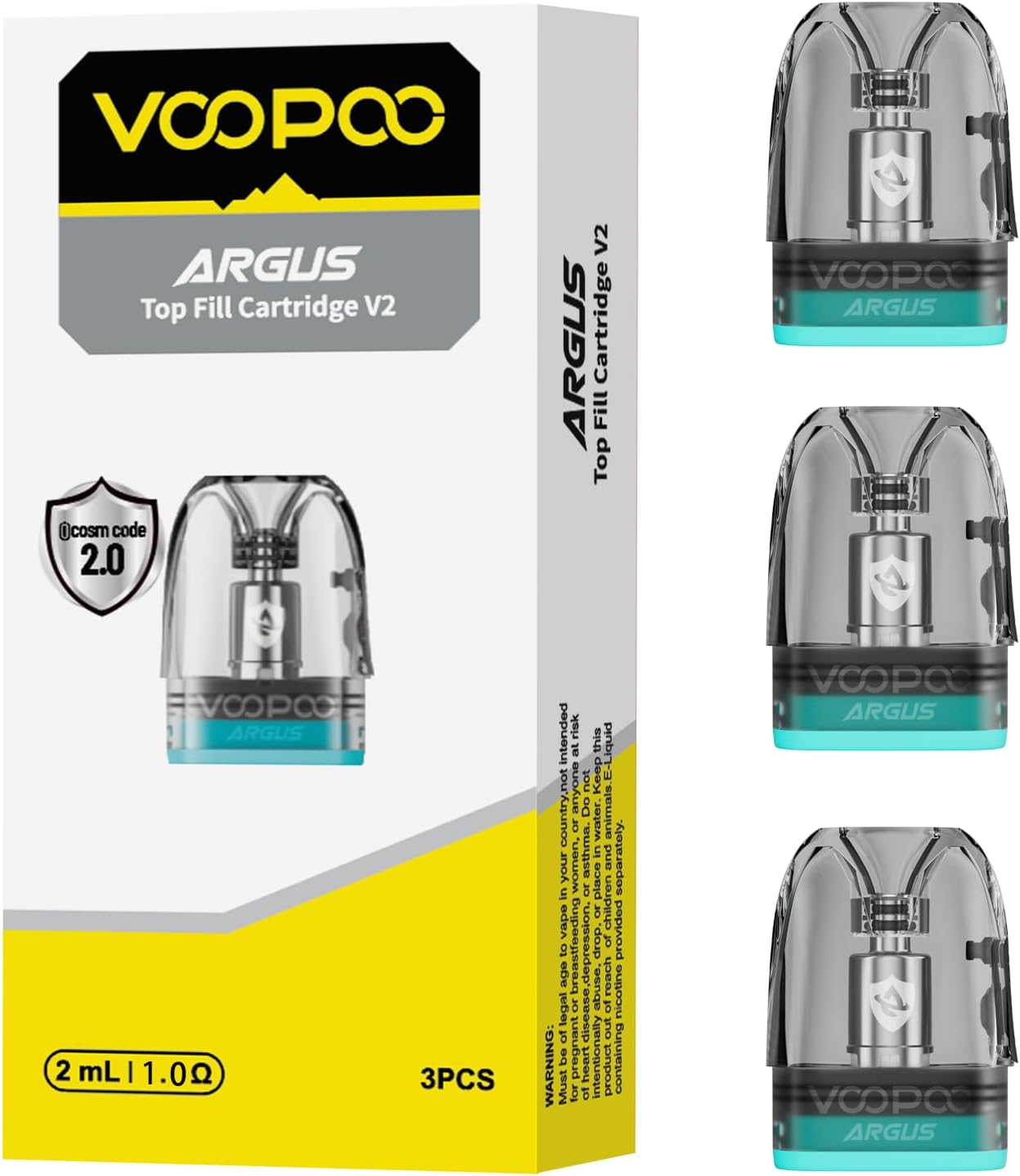 ARGUS Top Fill Cartridge V2 3 Pack Leak-Proof, TPD Version 2ml Capacity No Nicotine No Liquid (1.0 ohm)