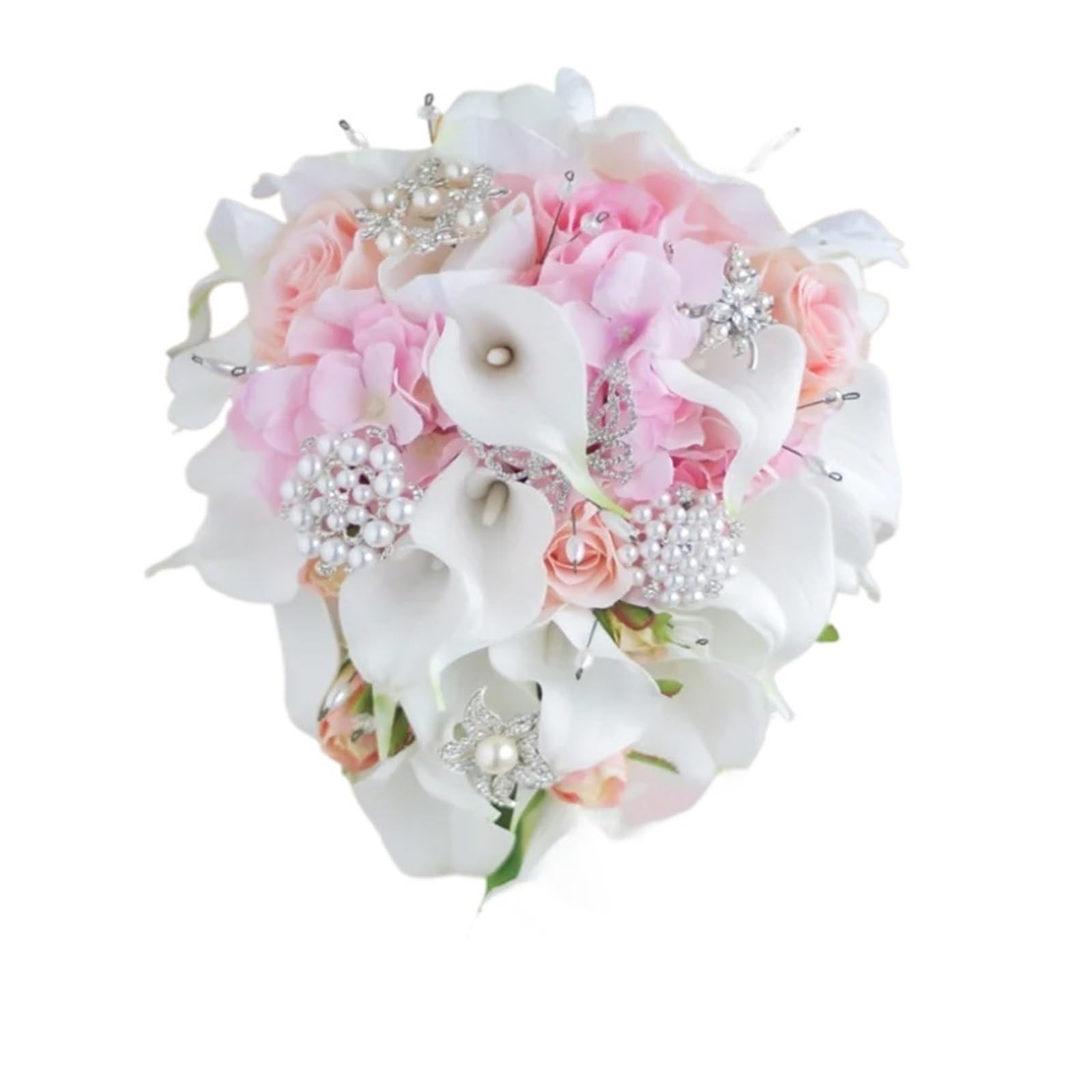 SHENJMAI Artificial Flower Bouquet Wedding Bride Holding Flower Drill Buckle Water Drop Waterfall Photo Bouquet Bridesmaid(Color 4)