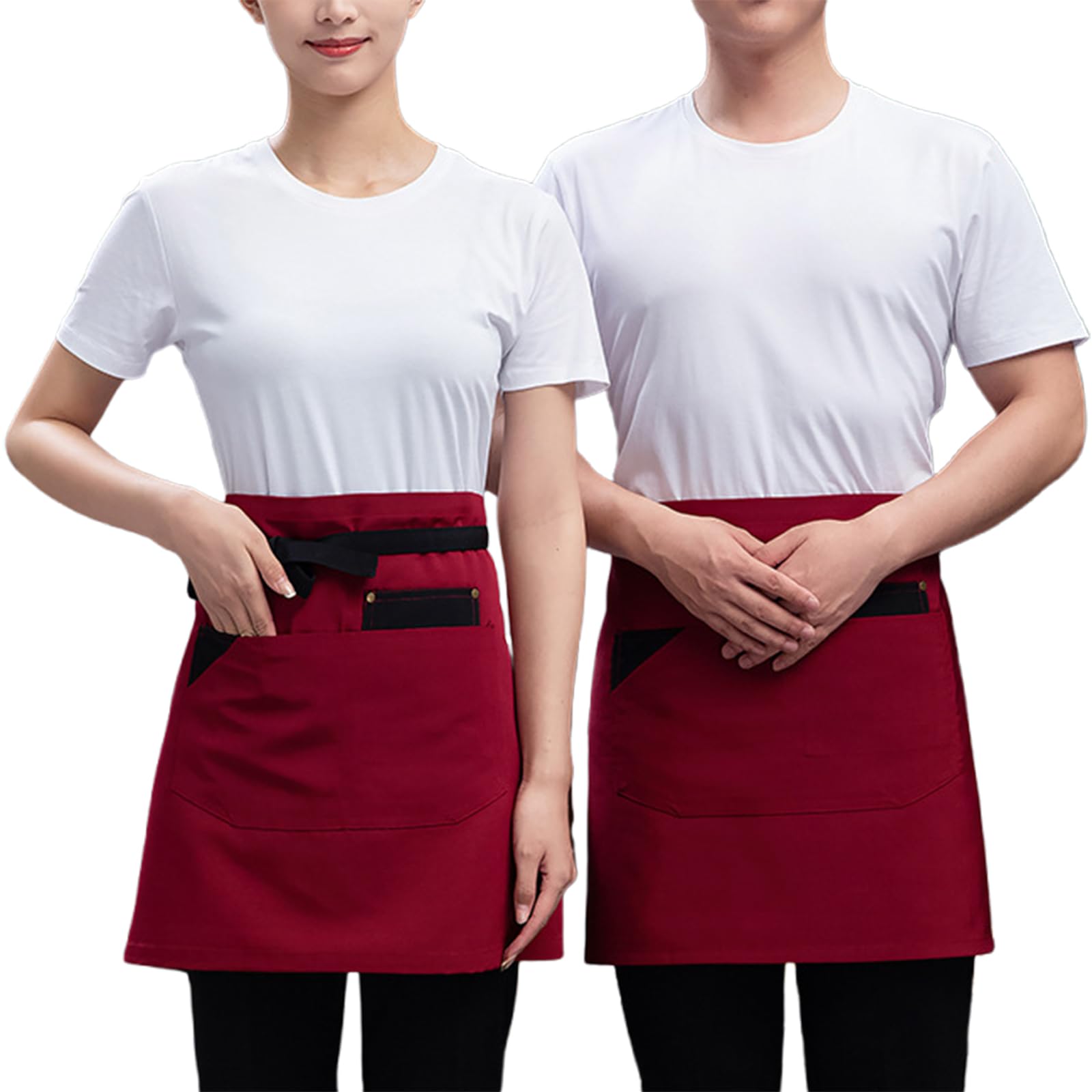 Delantal ajustable e impermeable para hombre y muj Delantal de media cintura con bolsillos for hombres y mujeres, paquete de 2 multicolores