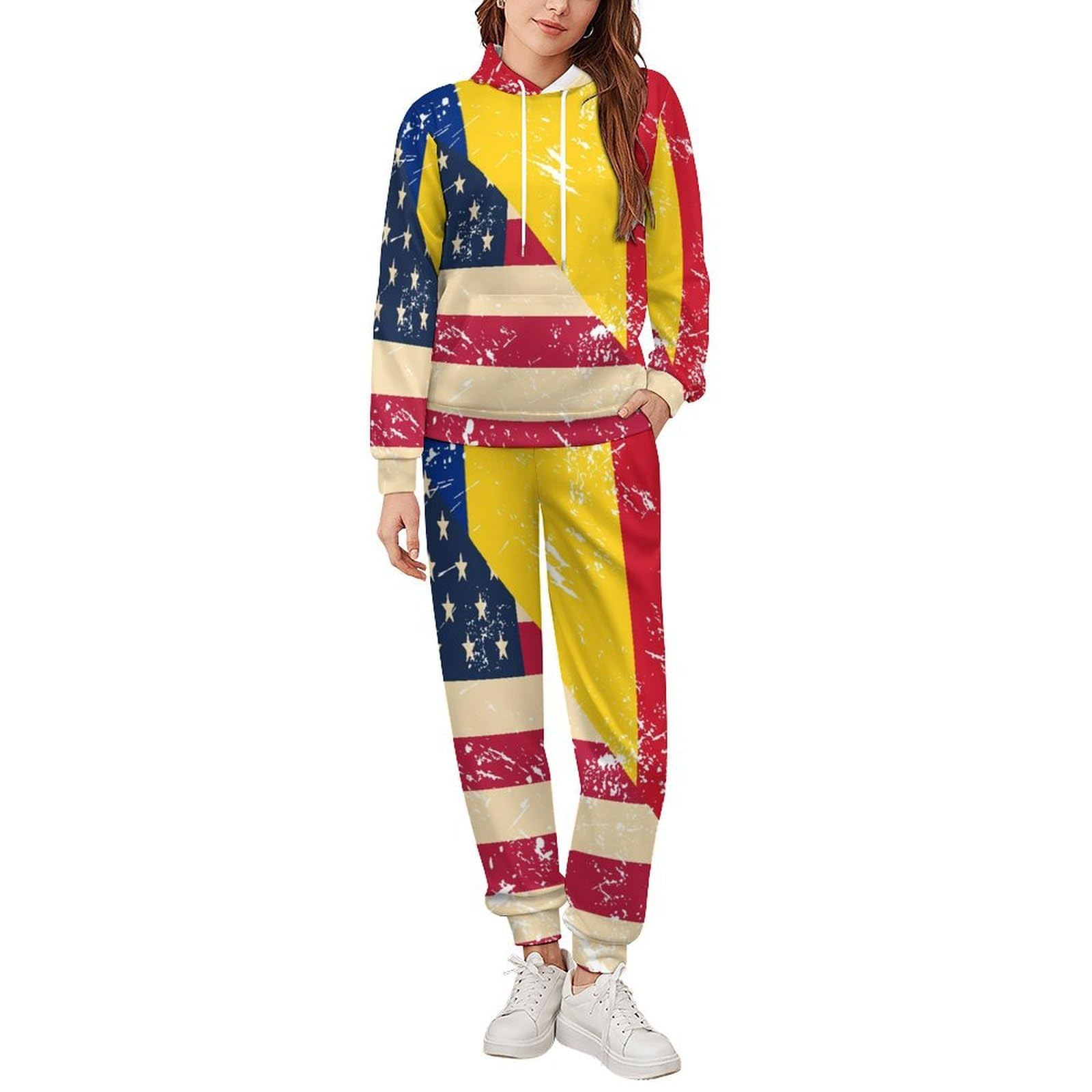 US E Romania Vintage Flag Tute per gli Uomini Manica Lunga Felpa Con Cappuccio E Pantaloni Della Tuta Joggers Set Moda Tute