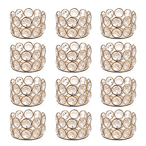Ownmy Set Of 12 Gold Crystal Tea Light Candle Holders Small Bowl Votive Candle Holders, Decorative Tealight Holders Pillar Candle Stands Candle Centerpieces For Dining Table Wedding Party Home Decor #TOP5