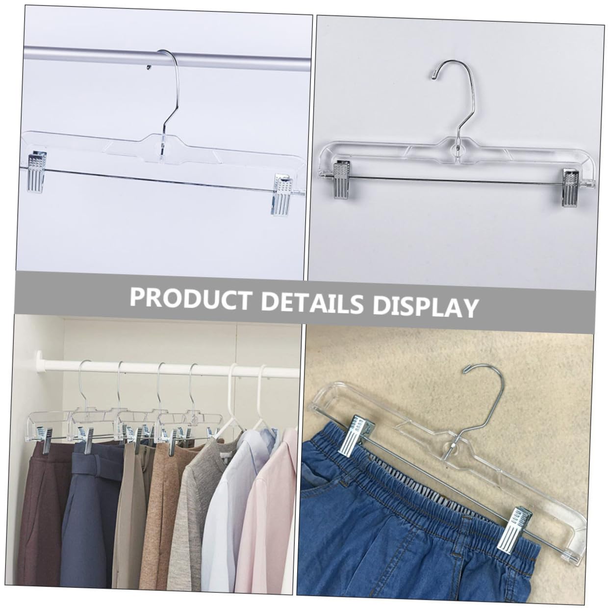Set di 10 grucce multifunzionali regolabili con clip per gonne e pantaloni, perfette per guardaroba e vendita al dettaglio, design salvaspazio