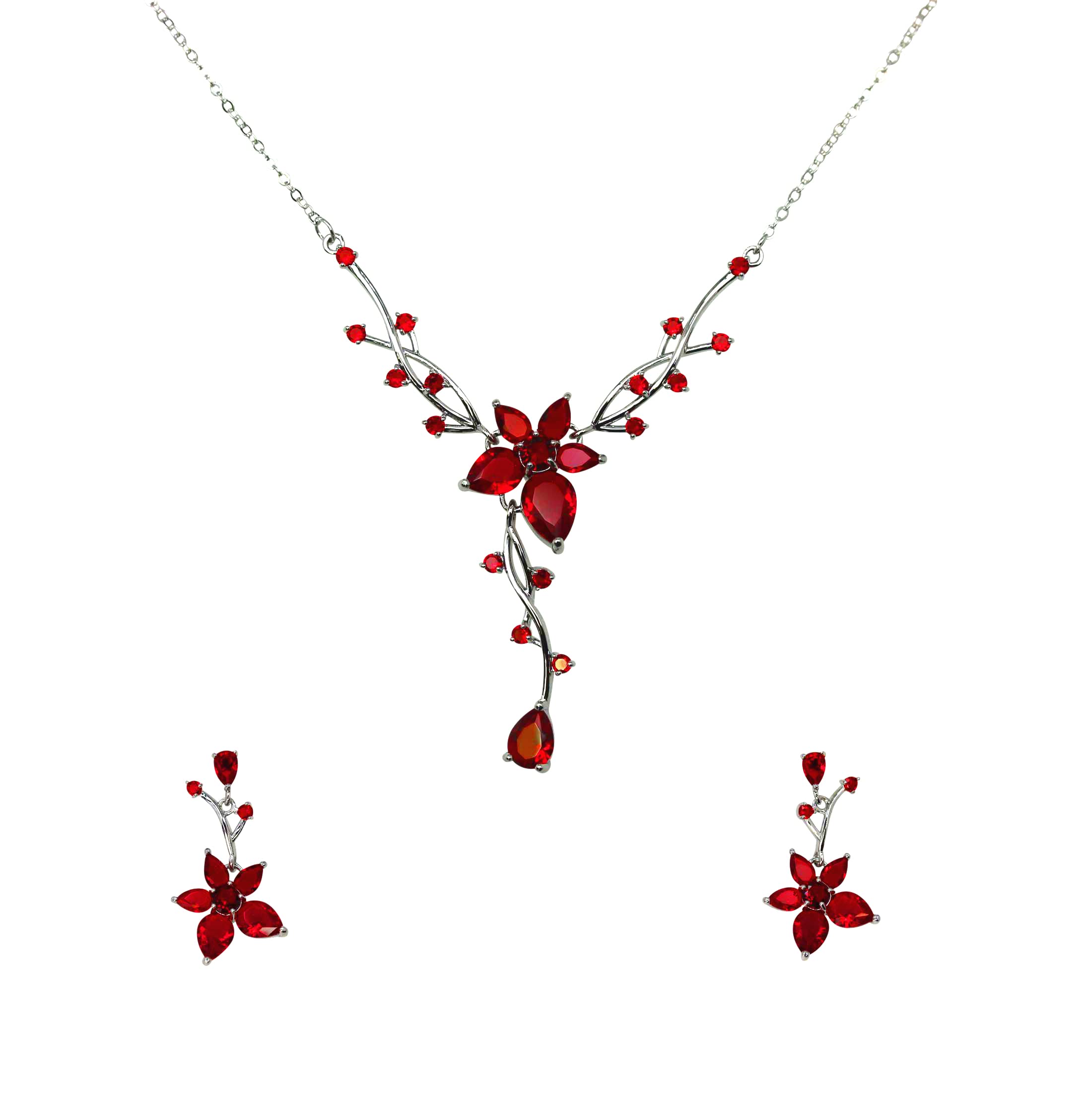Faship Gorgeous CZ Crystal Floral Necklace Earrings Set