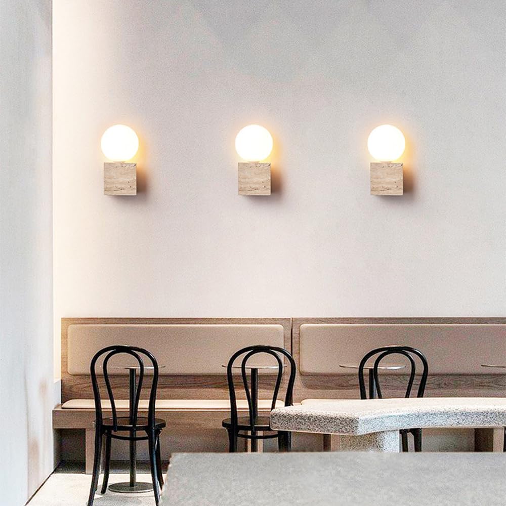 Nordic Industrial Style Wall Light, G9 Base Flush Mount Yellow Travertine Glass Sconce, Single Head Minimalist Lamp, Bedside Living Room Balcony Mounted Fixtures