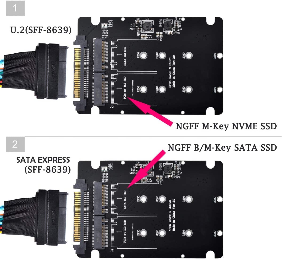 Amazon | SATA M.2 SSD to SAS & NVMe M.2 NGFF SSD to U.2 SFF-8639