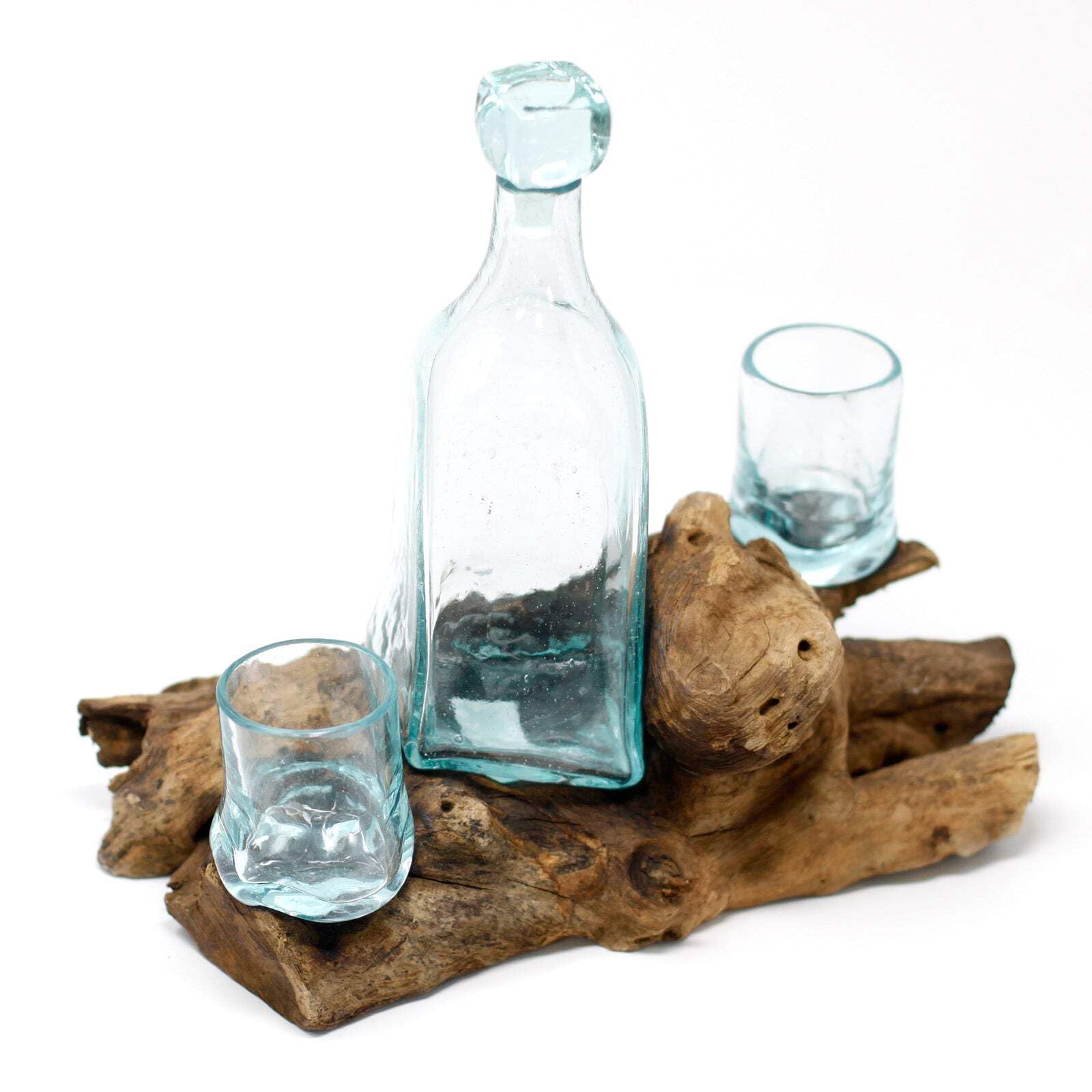 uknown Molten Glass on Wood- Whisky Set