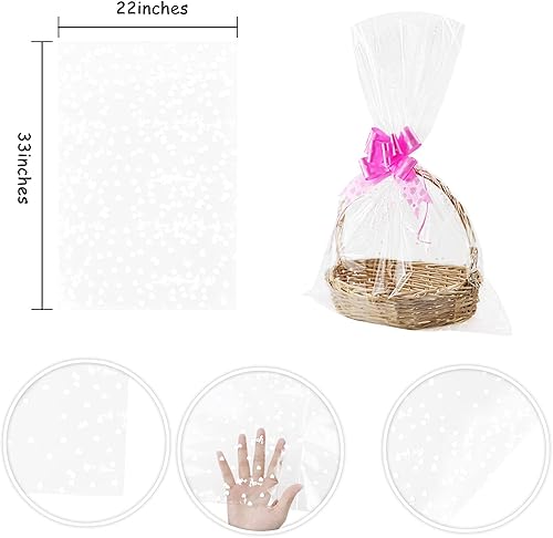 Miniatura 2 de Yotelab Bolsas de celofán grandes para el día de San Valentín, envoltura de celofán con corazón blanco para cesta de regalo, 22 x 33 pulgadas, 10