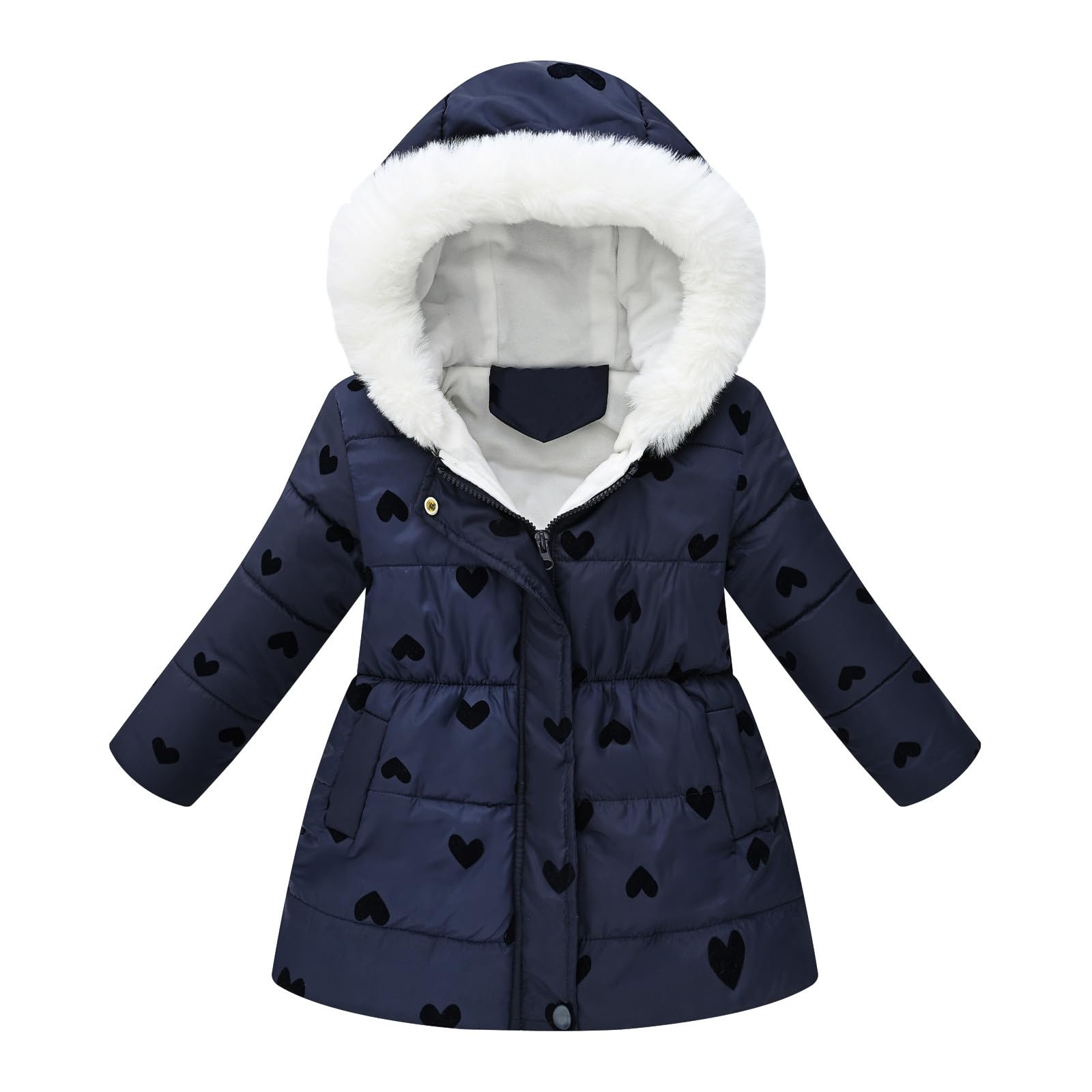Manteau Long Hiver Fille 2-10 Ans Fashion Parka Veste Doublé Polaire Enfant Fille Chaude Avec Capuche Zippée épaisse Coton Confortable Mignon Coat Hooded Jacket