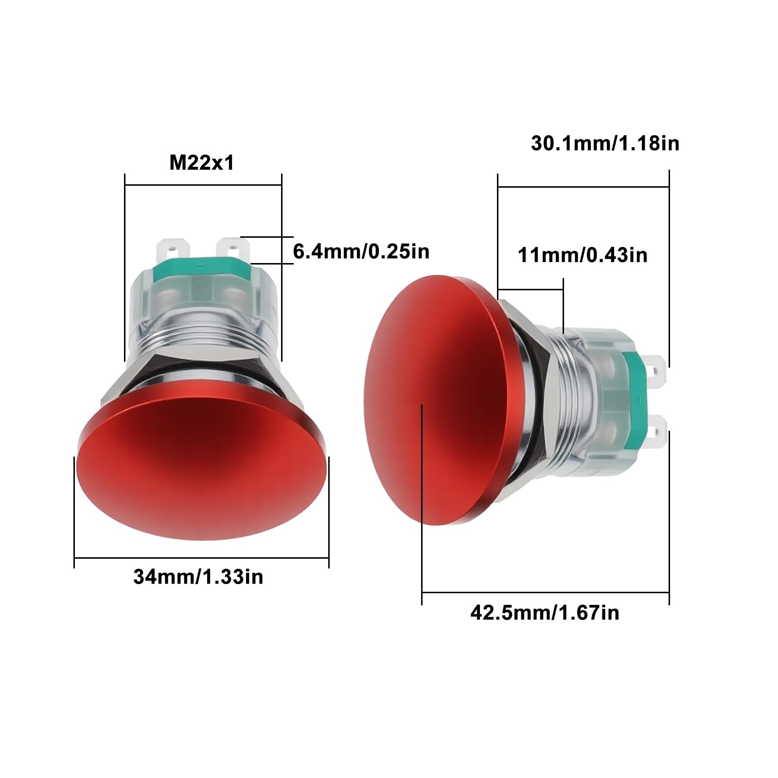 EMSea 22mm Mushroom Head Momentary Push Button 12V 10A Waterproof SPST Switch with Wire Red - Image 3