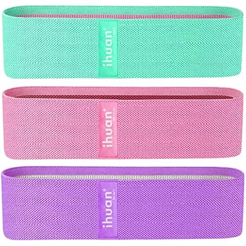 ihuan Resistance Bands for Legs and Butt, 3 Levels Exercise Band, Anti-Slip & Roll Elastic Workout Booty Bands for Women Squat Glute Hip Training (Pink, Red, Purple) Cover