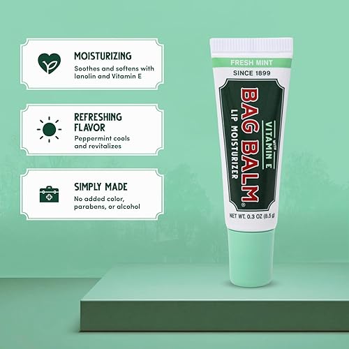 Miniatura 3 de Vermont's Original Bag Balm - Bálsamo labial hidratante con vitamina E, paquete de 4 tubos de 0.3 onzas (paquete de 4, menta fresca)