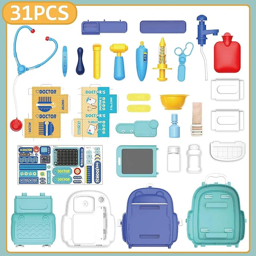 Image of Kids Doctor Kit Toy Set | Set Toys for Kids, 2 in 1 School Bag & Role Play Backpack , Foldable Suitcase School Bag for Kid 31 PCS Set, Doctors Kit Toyset