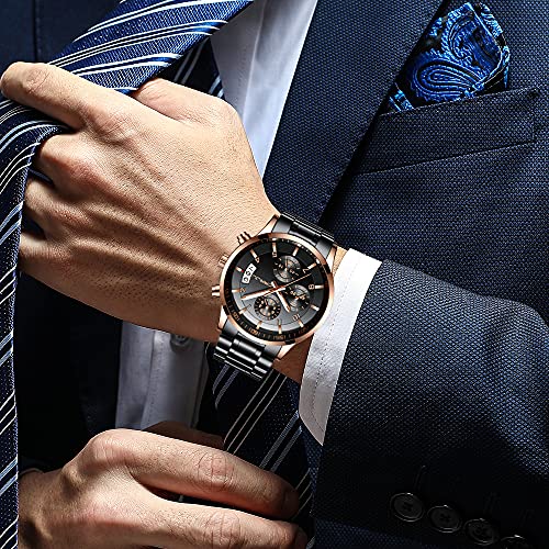 Image of CRRJU Men's Multifunctional Chronograph Wristwatches,Stainsteel Steel Band Fashion Quartzuartz Waterproof Watch