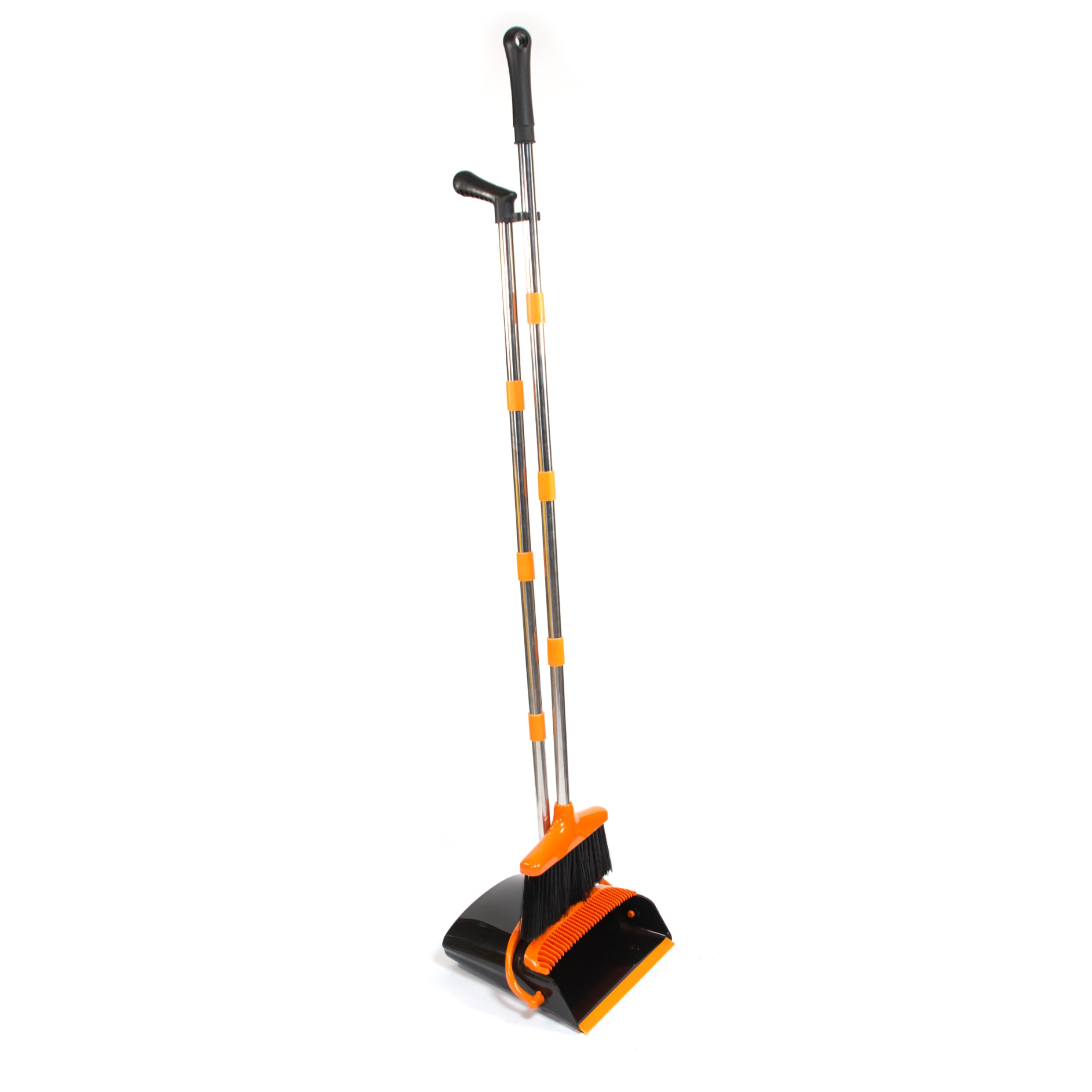 Hub City Industry Heavy Duty Broom and Dustpan Combo Set with Commercial Long Handle for Lobby, Home, Office, Cleaning Supplies, Upright Grips Sweep Set with Broom for Floor Cleaning, Orange/Black