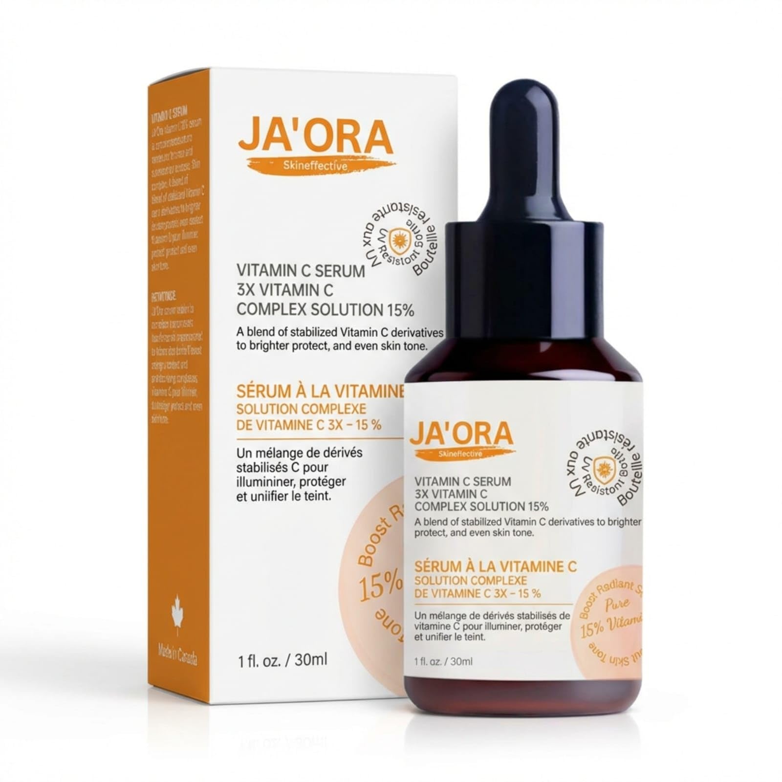 JA’ORA 15% Vitamin C Face Serum – Brightens Dark Spots & Uneven Tone with Niacinamide & Hyaluronic Acid – 30ml Vegan Ski