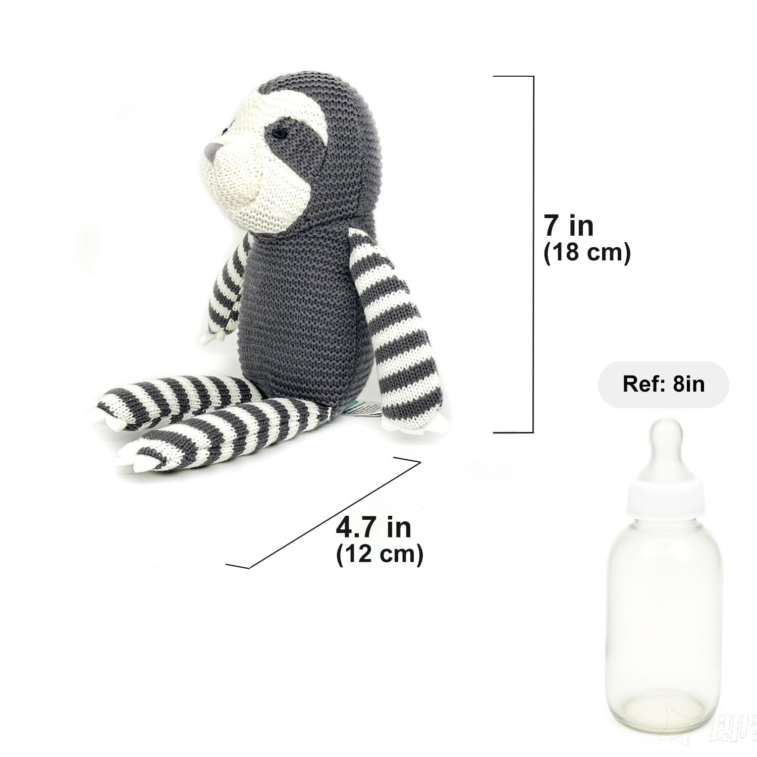 FLUFFYFUN Bradipo Peluche Neonato in 100% Cotone biologico 18cm Grigio