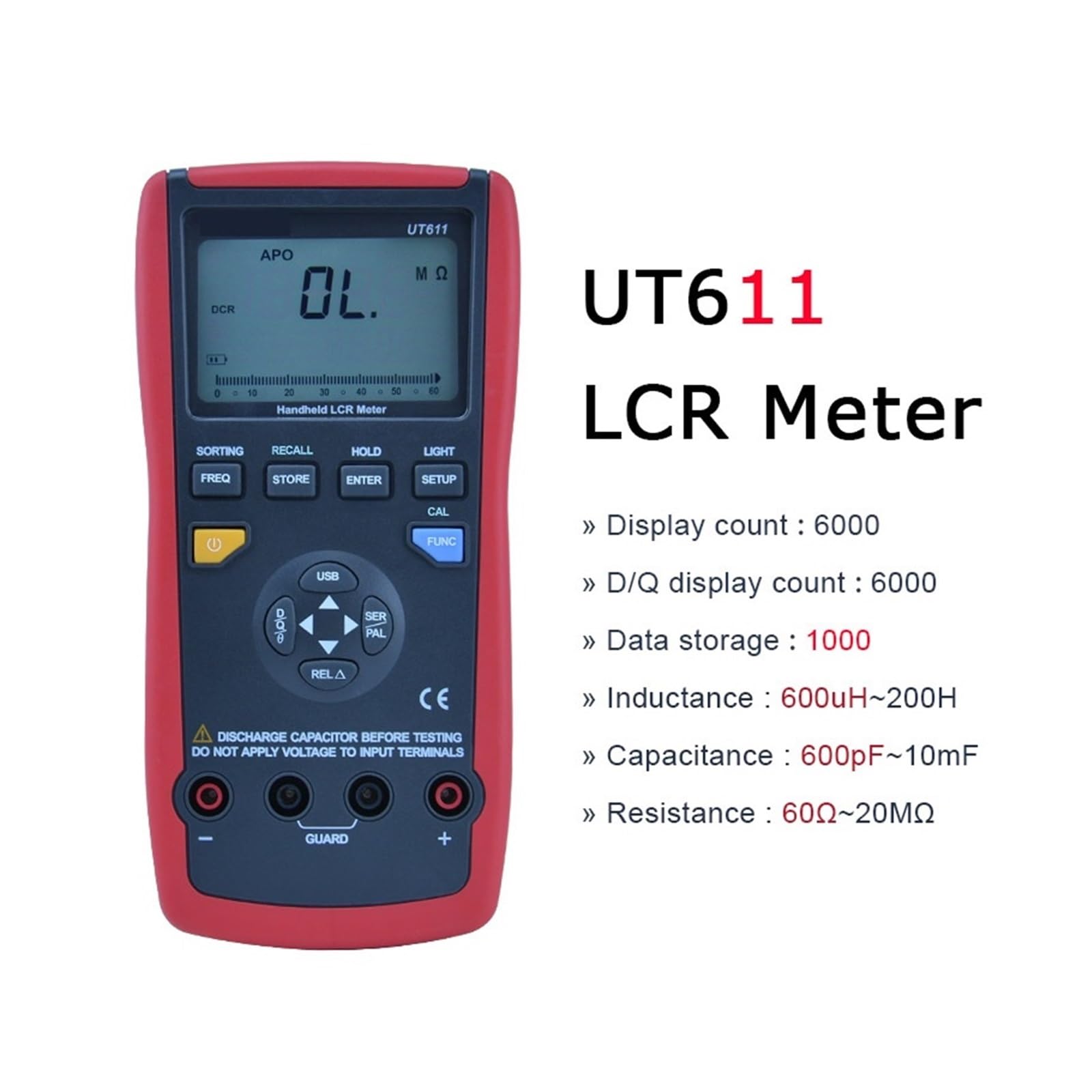 Medidor LCR; Medidor de Puente Digital LCR de Alta precisión de 10 KHz/100 KHz/Probador de inductores/capacitores/resistencias | UT611