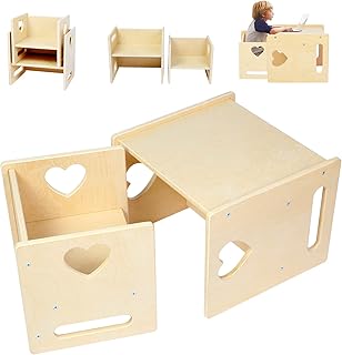 Asweets 4 in 1 Montessori Weaning Kids Table and Chair Set,Desk for Toddler Reading,Activity Cube Chair,Step Stool,Convenient Storage for Toddler Chair