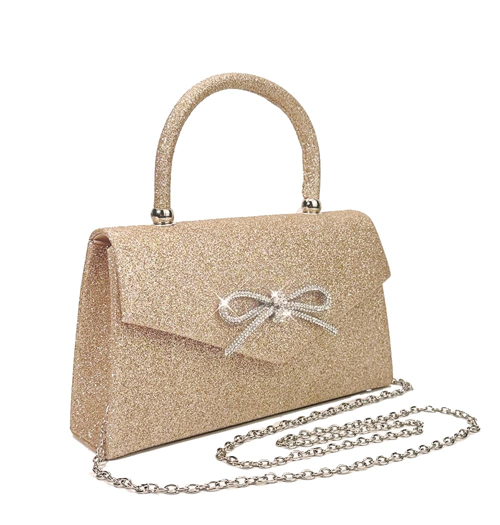 Trisapu Womens Evening Bag Sparkly Bow Clutch Purse Wedding Party Purses Glitter Rhinestone Cocktail Prom Handbags: Gold